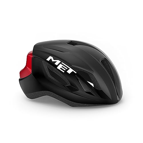 MET Casco Strale, Sport, Negro/Rojo (Multicolor), M