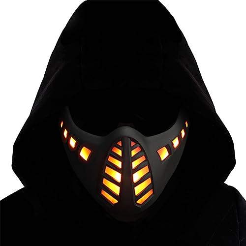 GEST M&aacute;scara de casco punk para hombre, m&aacute;scara de media cara Samurai con LED, ropa t&eacute;cnica mec&aacute;nica para cosplay, accesorio futurista para fiesta de Halloween