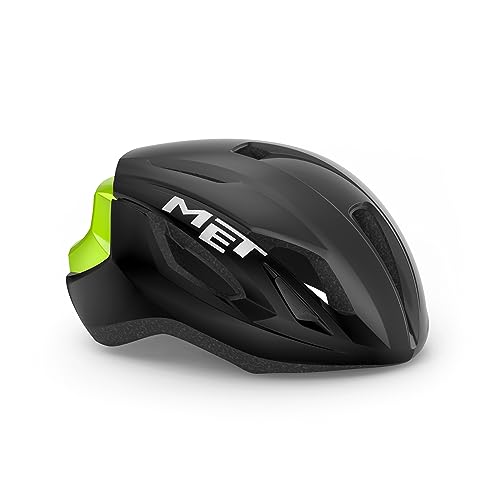 MET Casco Strale, Sport, Negro/Amarillo (Multicolor), M