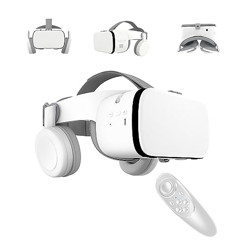 LONGLU Auriculares VR para teléfono de realidad virtual con control remoto, gafas de video 3D VR móviles para películas y juegos, compatible con teléfonos iPhone Android (blanco)
