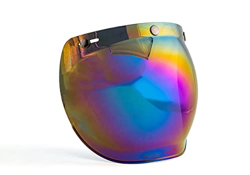 Global Trade Visera para casco de moto de burbuja con 3 botones – Visera vintage universal con 3 botones de enganche – Visera para moto Bubble Retro (Iridium)