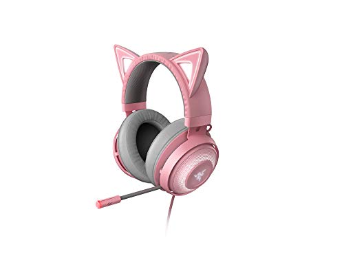 Razer Kraken Kitty - Auriculares Gaming con Cable (Los Auriculares con Orejas de Gato, RGB Chroma, Micrófono con Cancelación Activa del Ruido, Audio Espacial THX) Quartz Rosa