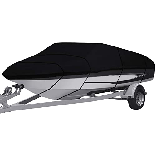 Funda para Barco, Resistente 210D/420D de Grado Marino,Tela Oxford Impermeable con protección UV, Casco en V Runabout Jumbo Boat Speedboat Fishing Ski Boat (14-16FT-V,420D)