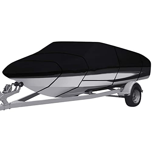 Funda para Barco, Resistente 210D/420D de Grado Marino,Tela Oxford Impermeable con protecci&oacute;n UV, Casco en V Runabout Jumbo Boat Speedboat Fishing Ski Boat (14-16FT-V,420D)