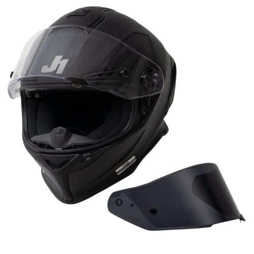 JUST 1 Casco Moto Integral Fibra de Carbono con Visera Homologado ECE (Solid Carbon Matt,L)