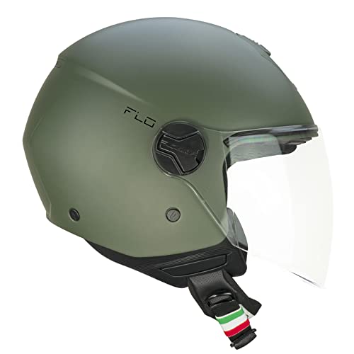 CGM FLO Casco Jet, Adultos Unisex, Verde Opaco, XL (60cm)