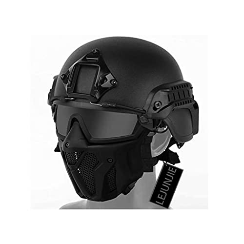 PJ Tactical Airsoft Casco y M&aacute;scara de Protecci&oacute;n Facial Completa, con Gafas Antivaho Desmontables Casco Fast para Paintball CS