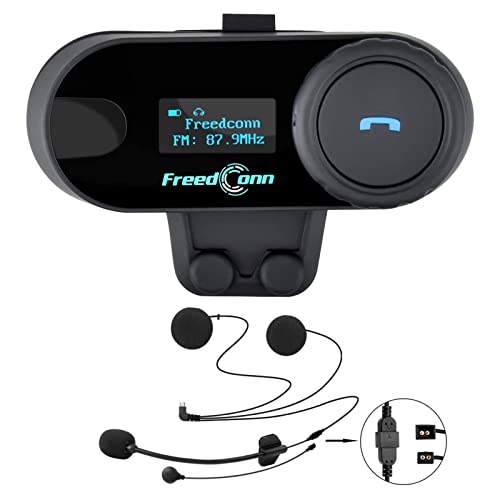 Freedconn T-COMSC Auriculares Intercomunicador Bluetooth de Casco de Motocicleta Moto Intercom Headset 800M, FM Altavoz Hi-Fi Sintonizador 3 Los Jinetes con Pantalla LCD
