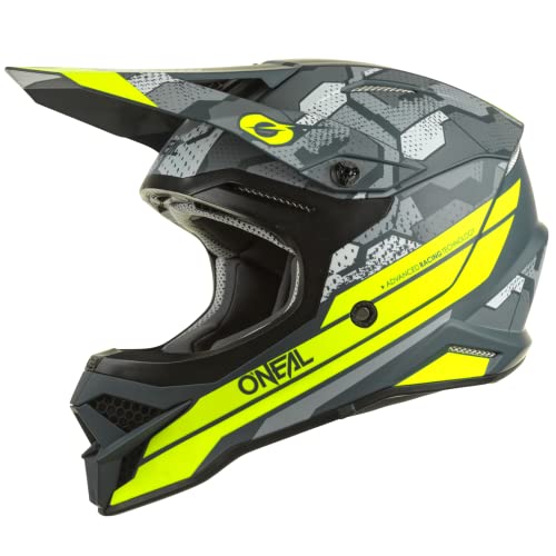O'NEAL | Casco de Motocross MX Enduro | Carcasa ABS, Norma de Seguridad ECE 22.05, Ventilaci&oacute;n para una &oacute;ptima refrigeraci&oacute;n y ventilaci&oacute;n | 3SRS Camo V.22 Adulto | Gris Ne&oacute;n Amarillo | M