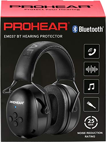 PROHEAR 037 Cascos Antiruido Para Bluetooth 5.1, auriculares recargables manos libres para llamadas, orejeras de seguridad para cortar el césped, protector auditivo para carpintería,jardinero (Negro)