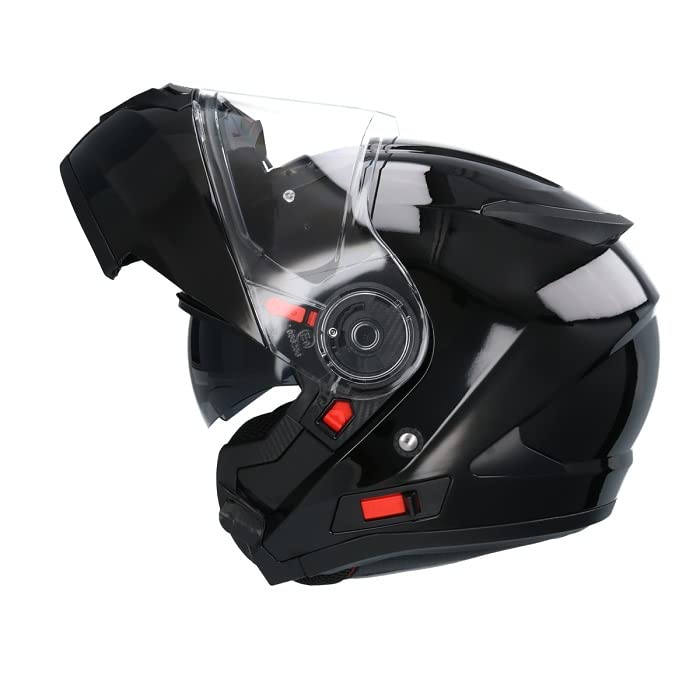 Casco De Moto Marca Shiro Sh508 Negro Brillo, Casco Integral ECE Homologado, Casco De Moto De Cara Completa Doble Frontal Abatible, para Hombres Adultos, Mujeres (Medium)