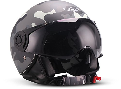 Moto Helmets® H44 'Camuflaje' Casco Jet, casco de moto, scooter, ciclomotor, Bobber, Chopper, casco retro vintage; visera ECE cierre rápido bolsa XS - XL (53-62 cm)