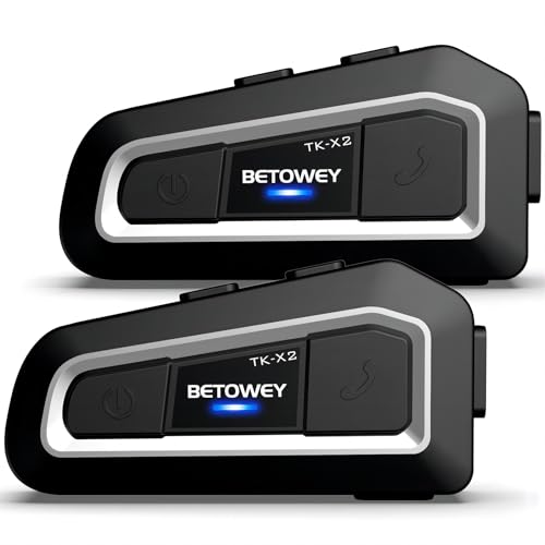 BETOWEY 2X Intercomunicador Casco Moto TK-X2 Manos Libres Bluetooth Auriculares Moto Bluetooth 5.0 con FM Radio, Micr&oacute;fono Duro y Suave, Marcaci&oacute;n por Voz, Impermeabilidad