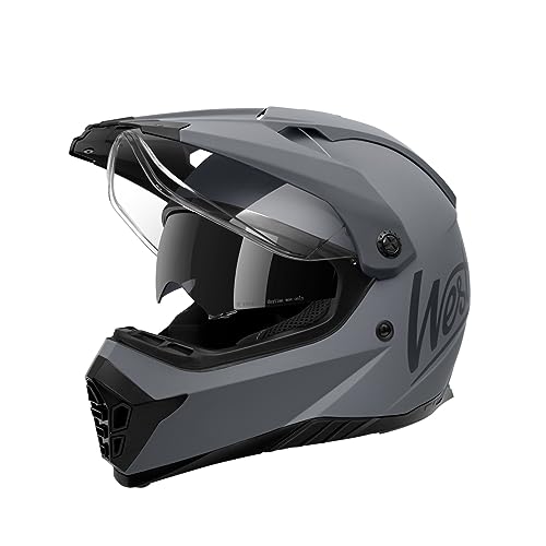 Westt Casco Motocross Integral - Casco Moto Hombre Mujer Integral Casco De Moto Enduro Quad - Casco para Moto con Doble Visera Certificado ECE Dot Gris S (55-56cm)