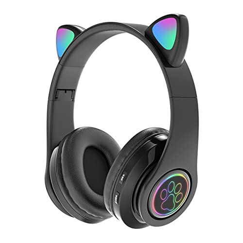Auriculares Orejas de Gato, LED Light Up, Bluetooth, inal&aacute;mbricos, Auriculares Plegables para Juegos,para PC, Tableta, Radio FM, Regalo, est&eacute;reo, Adultos (Negro)