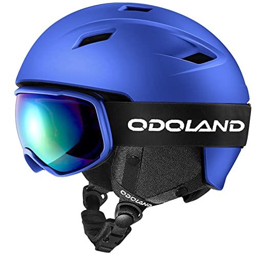Odoland Kit de Casco Esqu&iacute; con Gafas Esqu&iacute;, Casco Snowboard para Hombres Mujeres J&oacute;venes, Protecci&oacute;n UV 400 y a Prueba de Viento, Casco Deportivo para Esqu&iacute; Snowboard y Patinaje, Azul, S