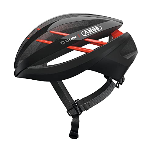 ABUS Casco de carreras Aventor Quin , Casco de bicicleta inteligente con detecci&oacute;n de colisi&oacute;n y sistema de alarma SOS , Para hombres y mujeres , Negro, talla M