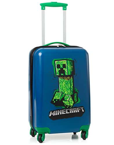 Minecraft Maleta de Cabina para ni&ntilde;os | Ni&ntilde;os Ni&ntilde;as Adolescentes Juego Villano Enredadera Azul Peque&ntilde;a Tapa Dura Equipaje De Mano con Asa Extensible