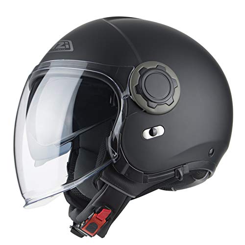 NZI RINGWAY Duo Solid Negro Mate | Casco de Moto Jet Abierto con Visor Solar - Unisex Hombre y Mujer Homologado ECE (L)