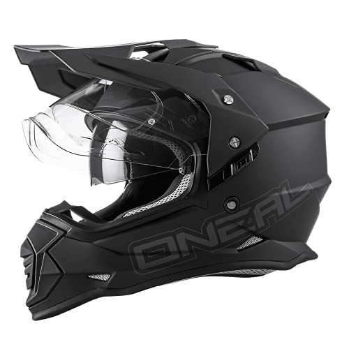 O'NEAL | Casco de Moto Enduro Adventure Street | Aberturas de ventilaci&oacute;n para un m&aacute;ximo Flujo de Aire y refrigeraci&oacute;n, Visor Solar Integrado | Casco Sierra Flat V.22 | Adulto | Negro | Talla L