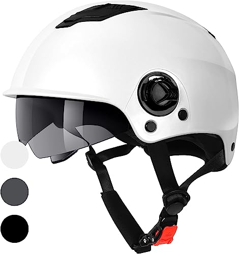 Westt Casco bicicleta adulto, casco patinete electrico adulto scooter skate skateboard bicicleta el&eacute;ctrica patines en l&iacute;nea hombre mujer con visera y protector solar, blanco met&aacute;lico, L/XL (59-62 cm)