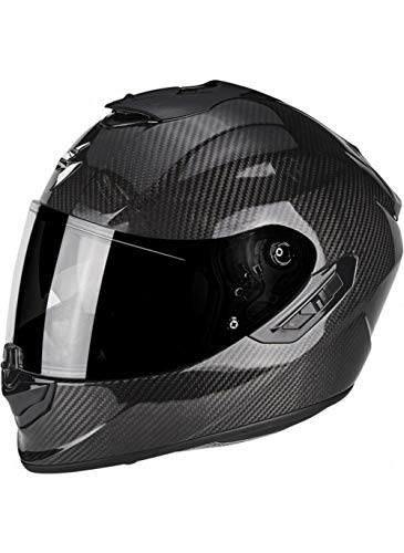 Scorpion - Casco integral EXO-1400 Solid negro de fibra de carbono para scooter moto con visera interna SpeedView solar retr&aacute;ctil, protecci&oacute;n exterior TCT (S).