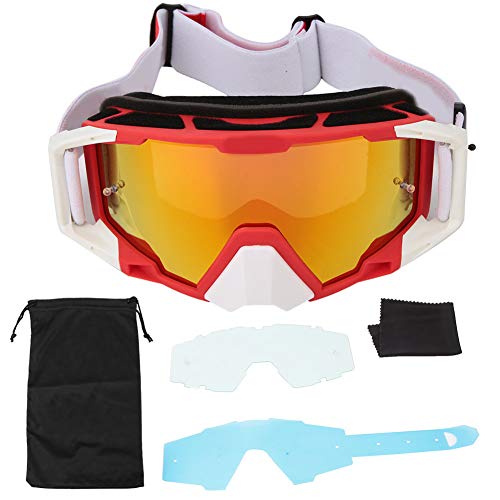 SolUptanisu Gafas de Moto,Gafas de Motocicleta de Motocross Gafas de Esquí Reemplazables Ajustables Gafas Protectoras a Prueba de Viento Gafas de Seguridad Anti UV para Hombres y Mujeres(rojo blanco)