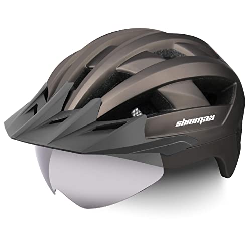 Shinmax Casco Bicicleta Adulto Casco Bici con LED Luz Recargable USB Casco MTB con Visera Desmontable Gafas Magn&eacute;tica Protectora UV Casco de Bicicleta para Mujer Hombre 57-62cm NR-032