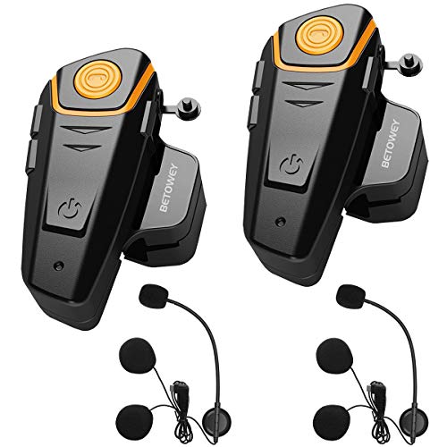 BETOWEY 2X BT S2 Intercomunicador Casco Moto Manos Libres Auriculares Sistema de Comunicación por Bluetooth para Motocicletas (Paquete 2, Micrófono Duro)