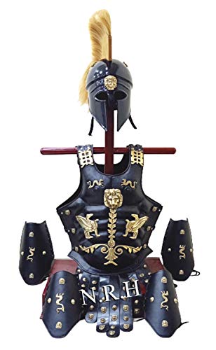 Réplica náutica de casco corintio medieval de cuero armadura muscular de cura chaqueta de pierna y brazo protector LARP negro disfraz