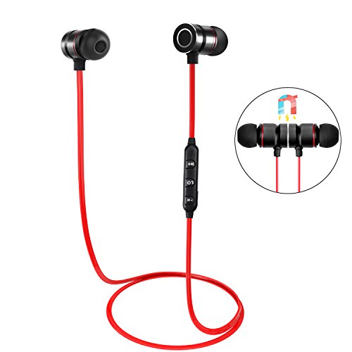 Auriculares Bluetooth, HENGKEXIN Magnéticos Casco Bluetooth 4.1 Auriculares Deportivos Inalámbricos con Mic, estéreo, para iPad, iOS y Android-Red