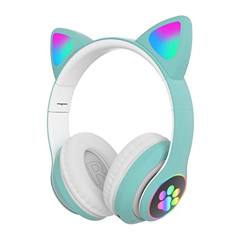 Happymore Auriculares con orejas de gato lindo, luces LED auriculares inalámbricos Bluetooth 5.0 para PC Tablet Radio FM Regalo Auriculares de juego plegables para adultos y niños estéreo