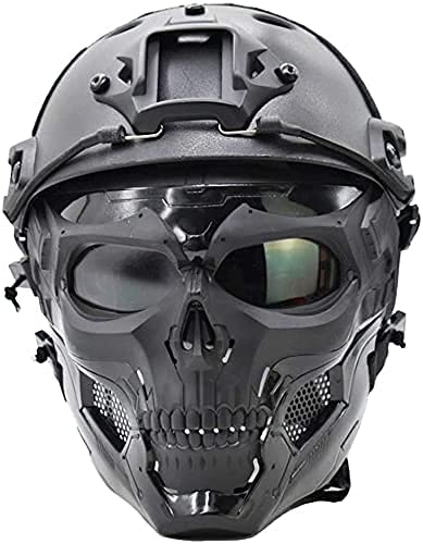 PJ t&aacute;ctico Casco Fast con m&aacute;scara de Calavera de Cara Completa Ajustable Adecuado para Airsoft Paintball, Halloween, Juegos de rol, Fiestas de Disfraces