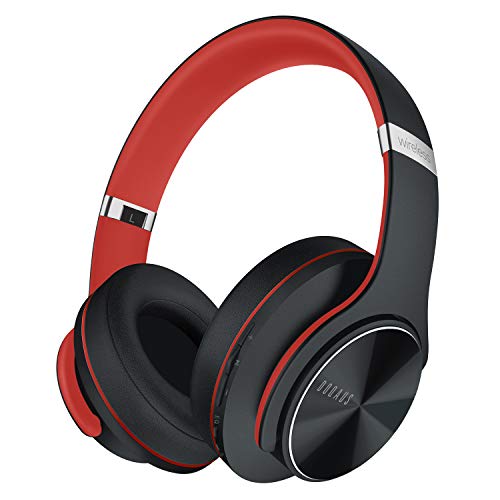 DOQAUS Auriculares Inal&aacute;mbricos Diadema,[52 Hrs de Reproducci&oacute;n] Hi-Fi Sonido,Cascos Bluetooth con 3 Modos EQ,Micr&oacute;fono Incorporado y Doble Controlador de 40 mm,para M&oacute;viles/Xiaomi/TV-Negro Rojo