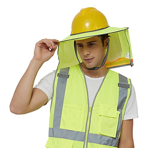TOPTIE Protector solar para sombrero duro, parasol de cuello de malla de ala completa con visera para cascos, alta visibilidad y reflectante