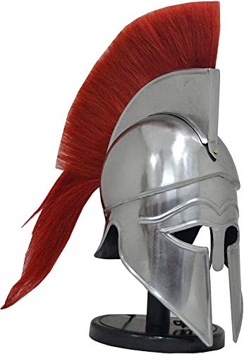 Casco de armadura corintia griega medieval con casco espartano de caballero pluma roja r&eacute;plica de disfraces de Halloween