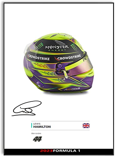 P&oacute;ster firmado por el casco de Lewis Hamilton Formula 1 Driver 2023, tama&ntilde;o A4