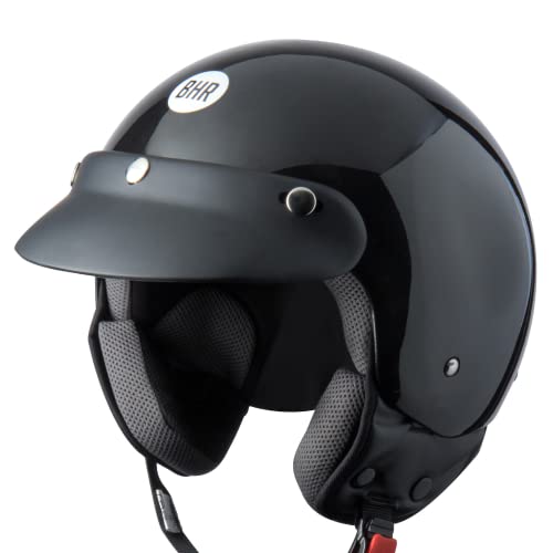 BHR Casco Demi-Jet 803 SIMPLY, Pr&aacute;ctico Casco de Scooter Homologado ECE, Casco Jet de Motocicleta con Almohadilla Facial Extra&iacute;ble y Cierre Microm&eacute;trico, NEGRO METALIZADO, L