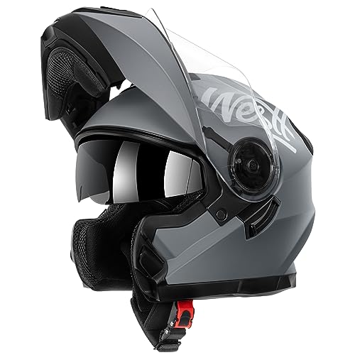 Westt Casco Moto Modular - Casco De Moto Abatible Hombre Mujer con Dot ECE Homologado - Casco Integral Doble Visera Casco Motocross MTB Casco Enduro Trail Gris S (55-56cm)