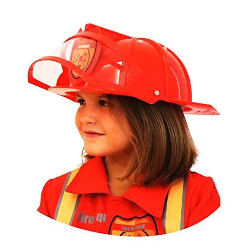 DEQUBE - Casco de bombero, con pantalla de proteccion, unisex, talla unica, color rojo