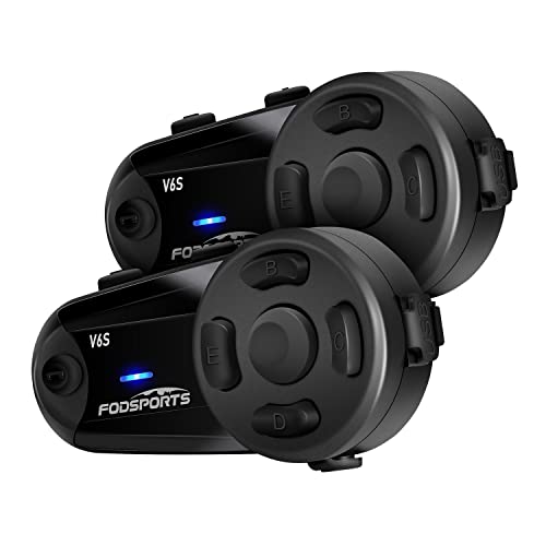 FODSPORTS Intercomunicador Casco Moto 5.0 Bluetooth con CVC Reduce El Ruido,Navegación GPS por Voz,FM,Hi-Fi Sonido Estéreo,Manos Libres Bluetooth para Motociclista,árbitro,Esquiador(Doble)