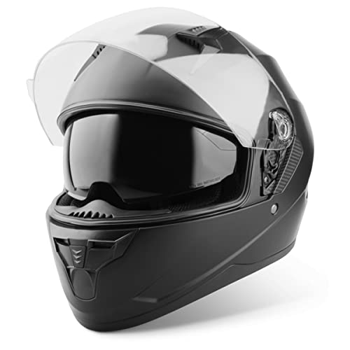 VINZ Kennet - Casco integral con parasol, casco de moto con visera completa, para hombre y mujer, en tallas XS-XL, color negro mate