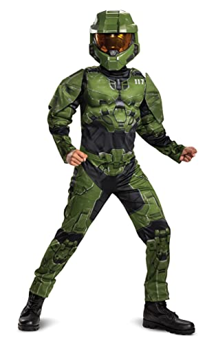 Disguise Oficial-Disfraz Halo Ni&ntilde;o Deluxe, Disfraz Master Chief Ni&ntilde;o, Disfraz Militar Ni&ntilde;o, Disfraz Musculoso Ni&ntilde;o, Disfraz Carnaval Ni&ntilde;o en Talla S