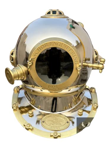 Casco de buceo de tamaño completo, casco de buceo con ancla vintage para buzos de mar profundo, marca IV de la Marina de Estados Unidos, acero sólido y latón de 18 pulgadas, réplica de regalo