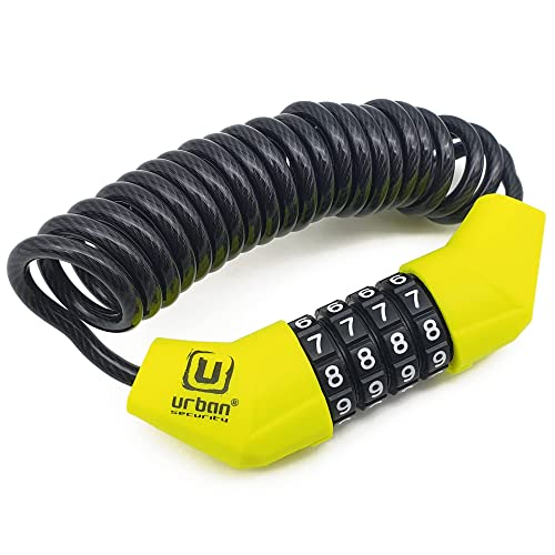 Urban UR446 Candado Bicicleta Combinacion Antirrobo Casco Moto Cable Acero Patinete El&eacute;ctrico Cadena Seguridad Bici Enrollable &Oslash;4, Ligero Bloqueo C&oacute;digo Mini Extensible, 150cm