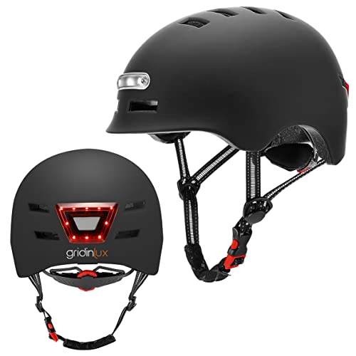 gridinlux&reg; | Casco Safe & GO Negro Talla L | Luz Frontal y Trasera | Bicicleta y Patinete electrico | Movilidad Urbana | Unisex | Certificado Europeo CE y RoHS