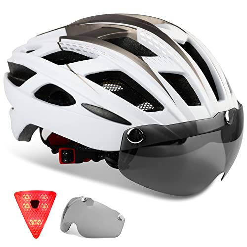 Casco Bicicleta Hombre, KINGLEAD Casco Bicicleta con Luz Casco Adulto con Visera Magnetica Casco Bicicleta de Monta&ntilde;a, Ajustable Casco Ligero Carretera (KL-19)