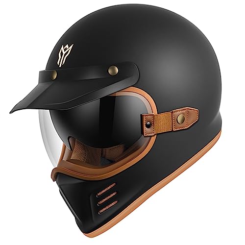 DXDRT Casco Retro Completo De Motocicleta, Aprobado Dot/ECE Casco De Moto De Calle con Gafas De Sol Tintadas Espejo De Burbuja, Unisex-Adulto Cafe Racer ATV UTV Scooter Cascos,Matte Black,L