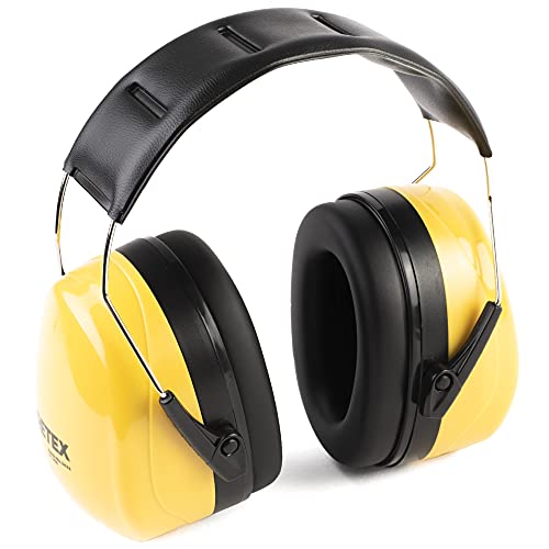 PRETEX Cascos proteccion auditiva trabajo - Orejeras antiruido SNR 34dB para casa trabajo obras - Protector auditivo para trabajo - Cascos antiruido ajustables y c&oacute;modos - Amarillo