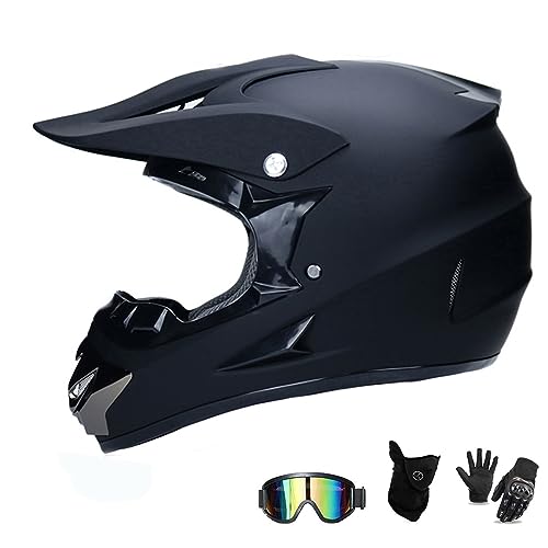 UIGJIOG Casco Motocross Casco Enduro, Cross Casco con Gafas Guantes Mascarilla,Dot Certificaci&oacute;n Casco de Moto para ni&ntilde;os Downhill,A,M(54~55cm)